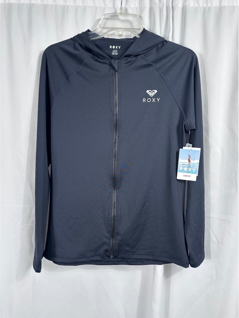 Roxy New Essentials Hoodie Zipped Swim Shirt Large Black
